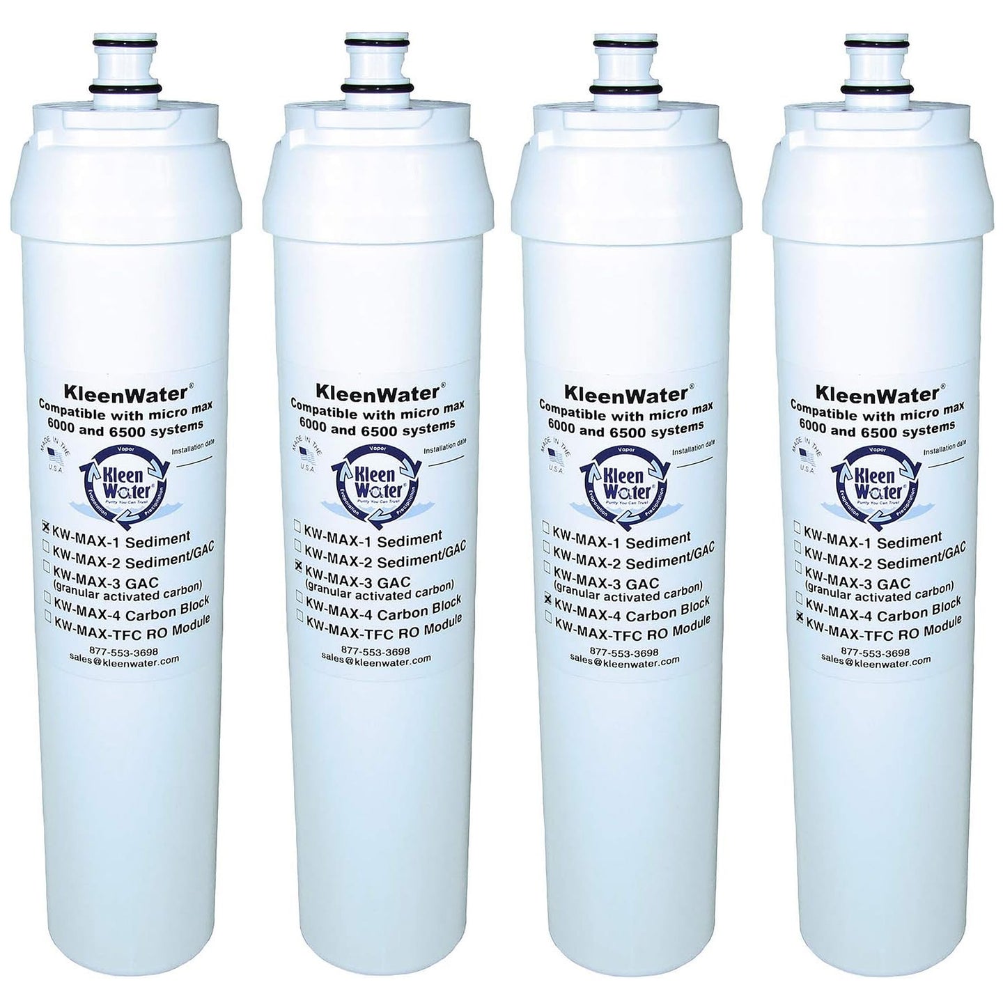 KleenWater Filters and Membrane Compatible with Micro Max 6500, Set of 4