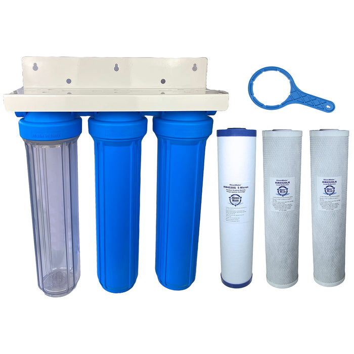 KleenWater Triple Stage Whole House Water Filtration System for City / Municipal Water to remove Lead, Chlorine, HAA5, THM, DBP & Chemicals