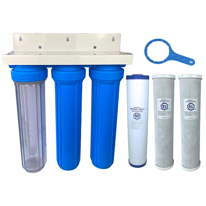KleenWater Triple Stage Whole House Water Filtration System to remove Chloramine, Lead, Chlorine and Chemicals