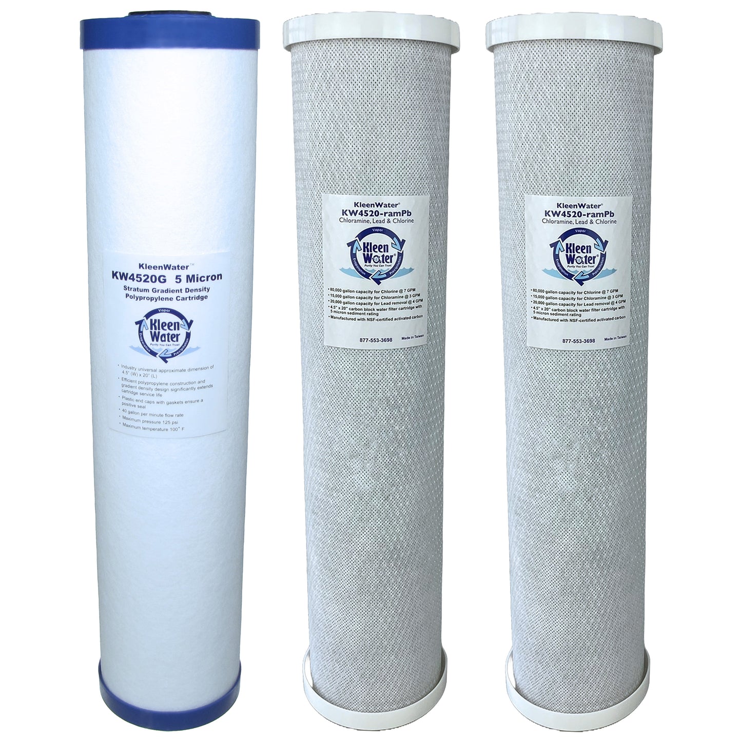 KleenWater 3-Piece Replacement Filter Cartridge Set for KW-TRIO-ramPb(2)-4520G(1) Chloramine and Lead Filtration System