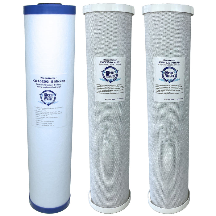 KleenWater 3-Piece Replacement Filter Cartridge Set for KW-TRIO-ramPb(2)-4520G(1) Chloramine and Lead Filtration System