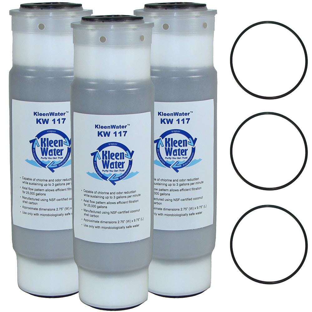 Three Whirlpool WHKF-GAC Replacement Water Filters with 3 O-rings