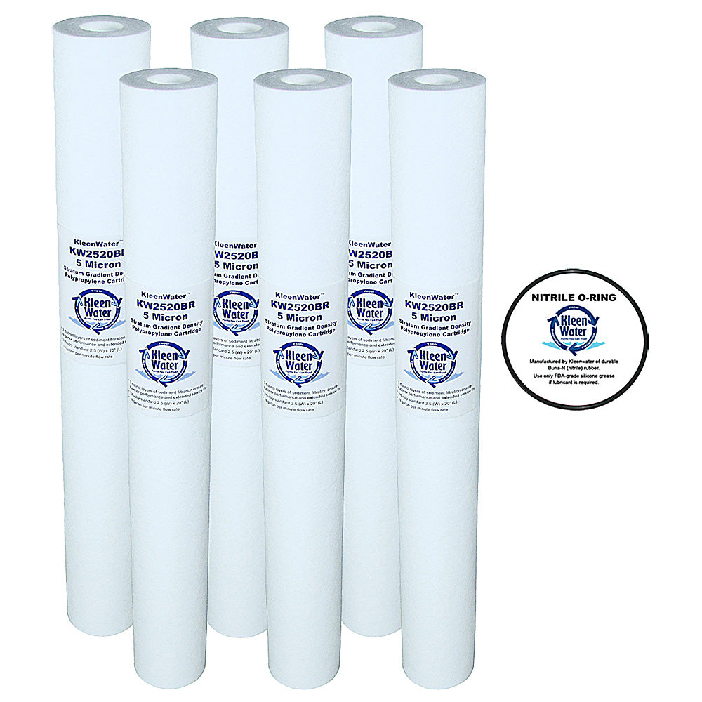 2.5 x 20 Inch 5 Micron Melt Blown Replacement Cartridges (6) and Oring