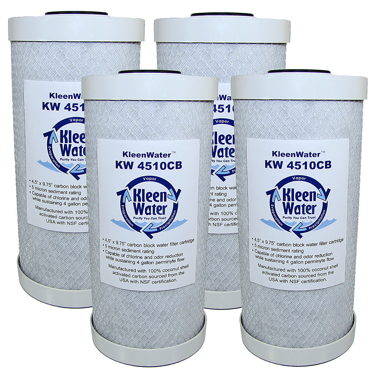 KW Activated Carbon Block Water Filter, 4.5 x 9.75 Inch, Qty 4 - Kleenwater