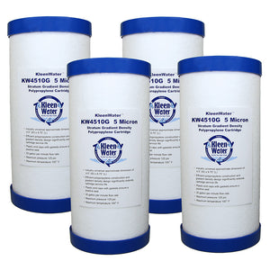 Four 4.5 x 10 Inch Melt Blown (5 Micron) Water Filter Cartridges - Kleenwater