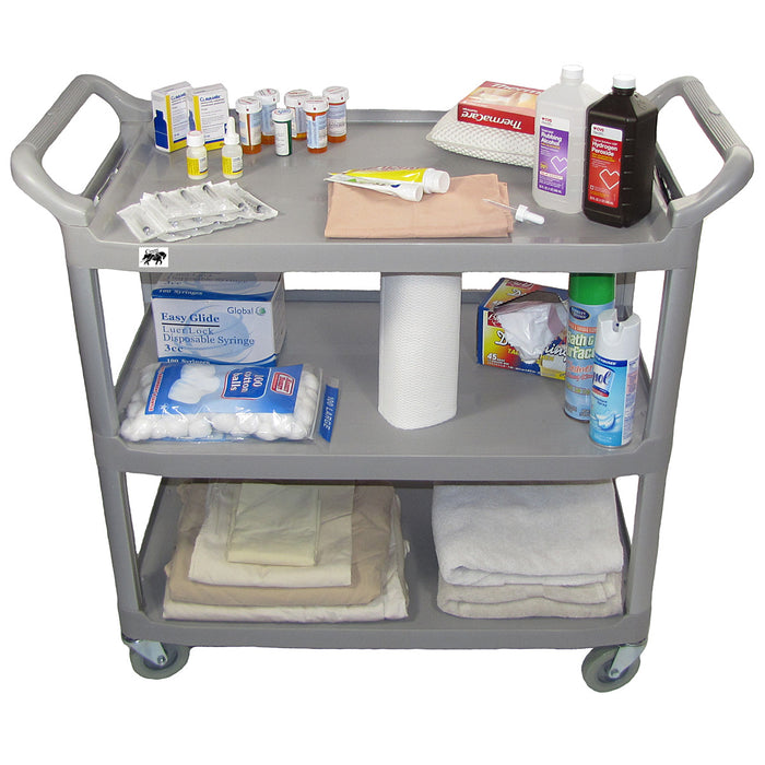 Large Gray Crayata 3 Shelf Rolling Utility and Service Cart, Heavy Duty Plastic Shelves, 40L x 20W x 38H (inches)